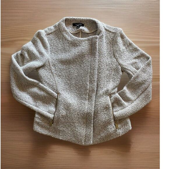 Ann Taylor Loft Sweater Women’s XS Beige Cream Hidden Full Zip Knit - Picture 1 of 5